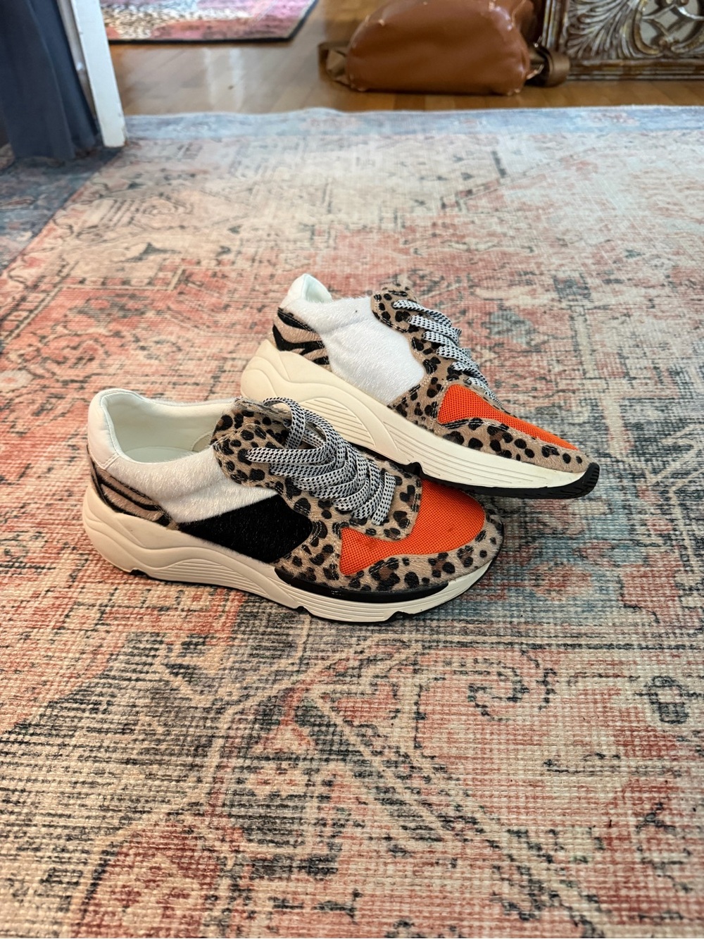 Leopard Print & Orange Women's Fashion Sneakers